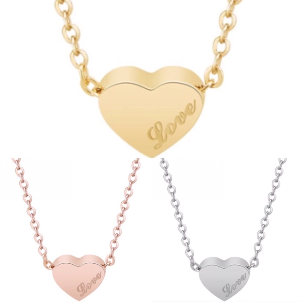 Dainty Heart Charm Necklace Engraved Love